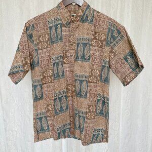 Tori Richard Men's Hawaiian Shirt Medium Brown Reverse Print Cotton Popover